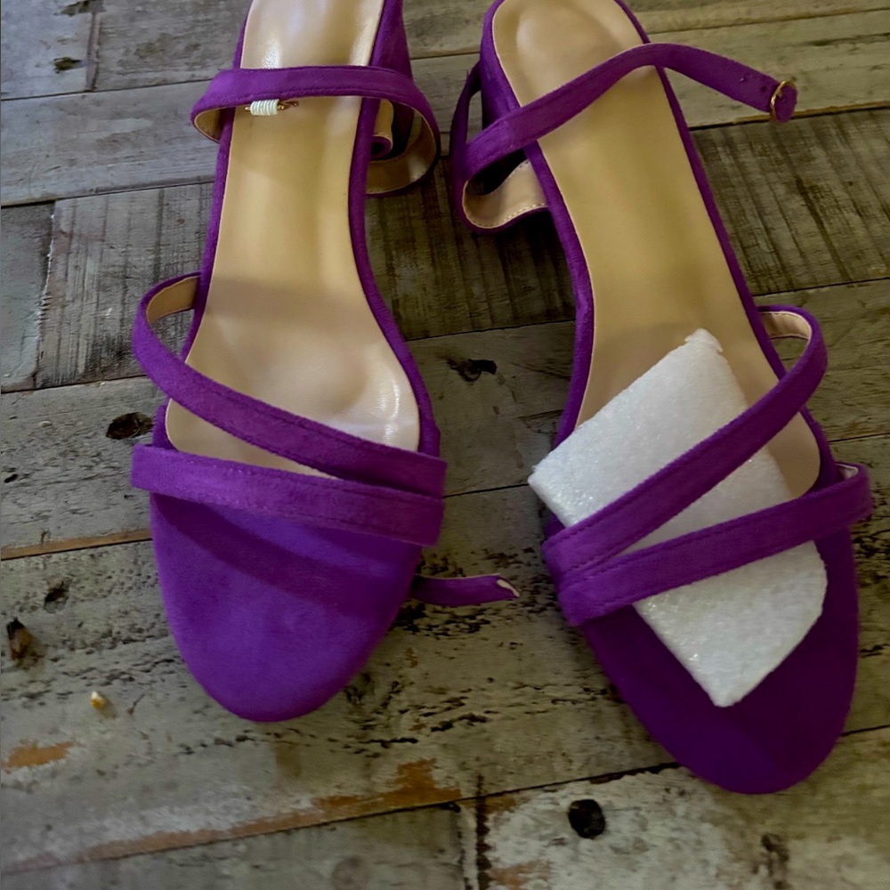 Purple Suede Heels with Ankle Strap